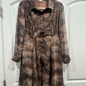Brown Snake Print Button-Up Dress